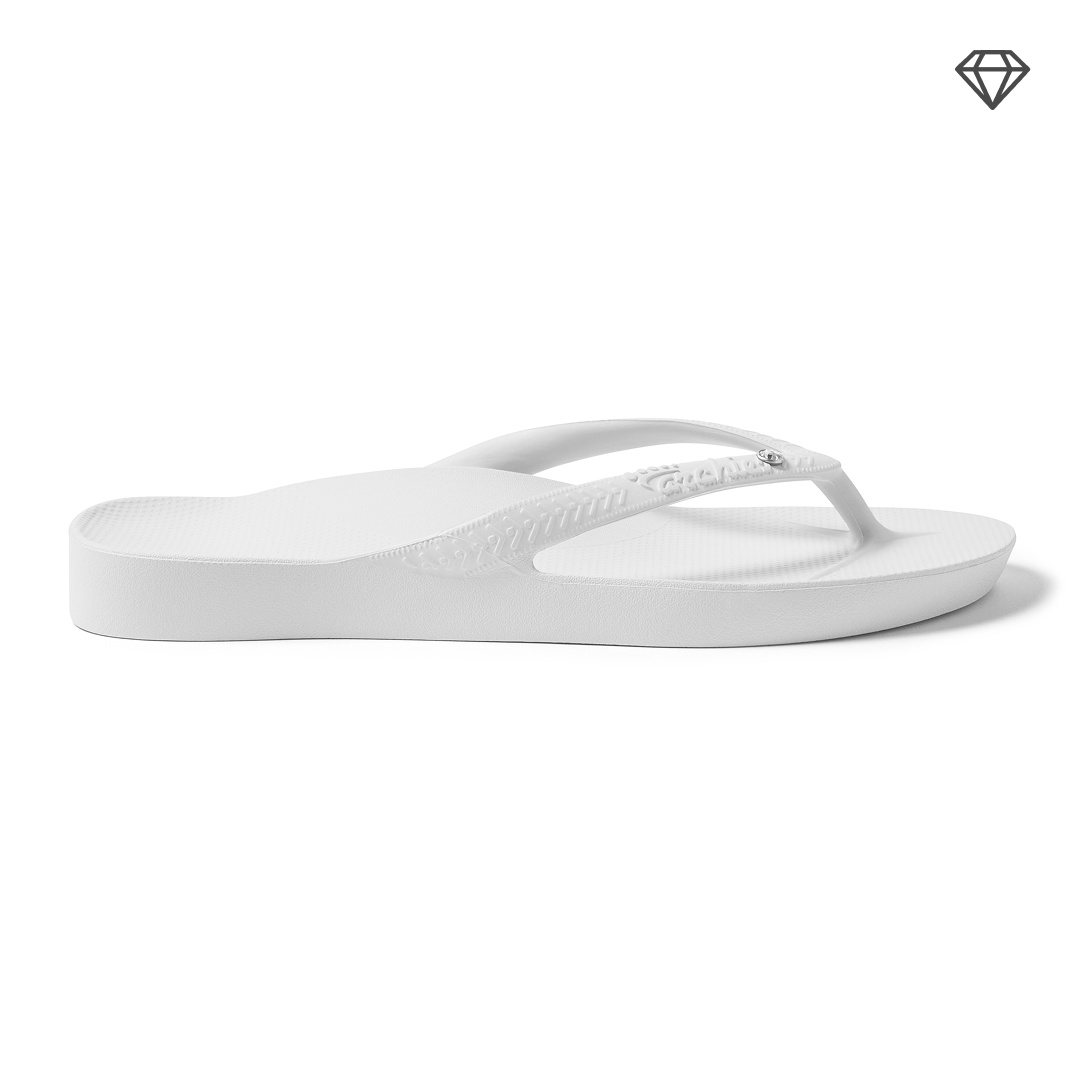 White Crystal Flip-Flops with Arch Support