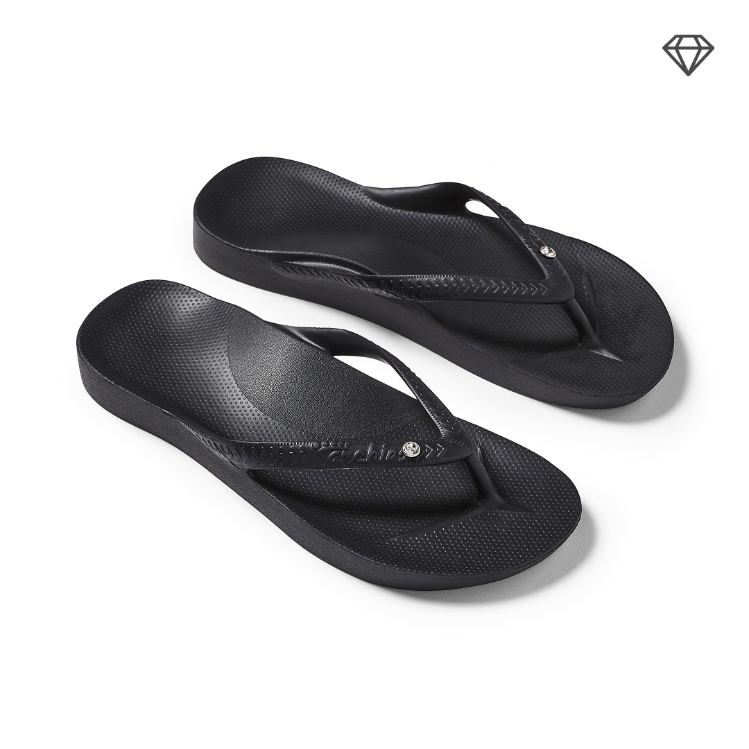 Black Crystal Flip-Flops with Arch Support